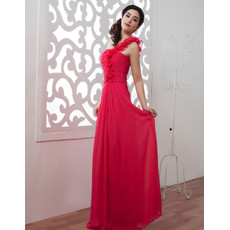 Beautiful One Shoulder Chiffon Floor Length Sheath Prom Evening Dress for Women