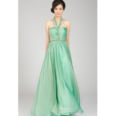 Affordable Halter Chiffon Floor Length A-Line Formal Evening Dress for Women