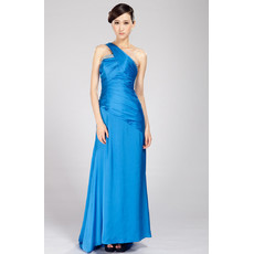 One Shoulder Chiffon Sweep Train Sheath Formal Evening Dress for Women