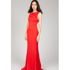 Trendy Backless Sheath Sweep Train Red Chiffon Formal Evening Dress for Women