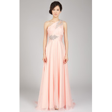 Chiffon One Shoulder Sweep Train Formal Evening Dress for Women