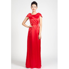 Cap Sleeves Satin Column Floor Length Formal Evening Dress for Women