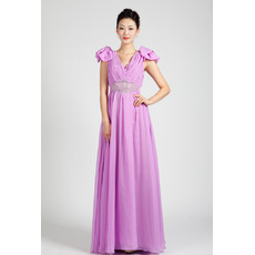 Beautiful Cap Sleeves Chiffon Floor Length A-Line Prom Evening Dress for Women