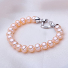 Beautiful Pink/ White/ Purple 7.5 - 8.5mm Off-Round Freshwater Pearl Bracelet