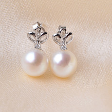 Beautiful White/ Purple/ Pink Off-Round Freshwater Natural Pearl Earring Set