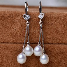 Girls Elegant White Drop 7.5-8mm Freshwater Natural Pearl Earring Set