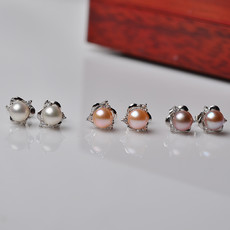 Beautiful White/ Pink/ Purple Off-Round Freshwater Natural Pearl Earring Set