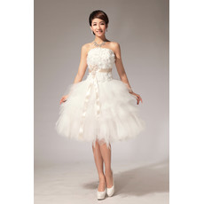 Romantic Stunning Strapless Lace-up Knee Length Tiered Tulle Short Dress for Summer Wedding