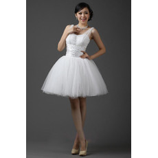 Cheap Classic Straps Ball Gown Organza Short Reception Wedding Dress
