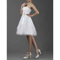 Cheap Simple Classy A-Line Strapless Satin Short Reception Wedding Dress