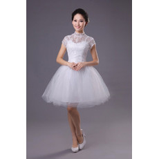 Cheap Custom Classic Mandarin Collar Short Sleeves Short Reception Wedding Dress