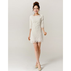 Designer Modest Lace Sheath Short Petite Reception Wedding Dress with 3/4 Long Sleeves