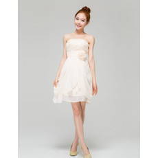 Inexpensive Charming Strapless A-Line Short Beach Chiffon Wedding Dress with 3D Flower
