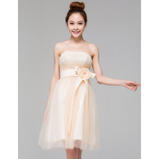Affordable Beautiful Satin Tulle Strapless Column Short Reception Wedding Dress with Sash