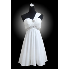 Custom Designer Empire Waist One Shoulder Beaded Pleated Short Beach Chiffon Wedding Dress