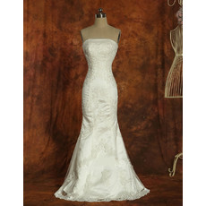 Custom Vintage Mermaid Strapless Satin Sweep Train Wedding Dress