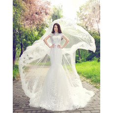 Cheap Romantic Mandarin Collar Chapel Train Organza A-Line Wedding Dress