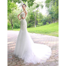 Cheap Gorgeous Mermaid Sweetheart Court Train Organza Wedding Dress