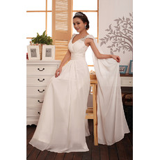 Custom Romantic Chiffon Straps Sweep Train A-Line Wedding Dress