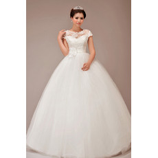 Cheap Europe Classic Short Sleeves Ball Gown Floor Length Wedding Dress