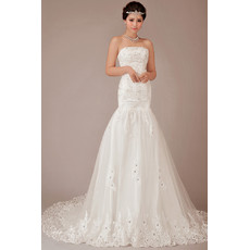 Classic Mermaid/ Trumpet Court Train Strapless Organza Wedding Dress