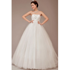 Cheap Classic Fit and Flare Strapless Ball Gown Floor Length Organza Wedding Dress