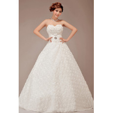 Cheap Classy Fit and Flare Floral A-Line Sweetheart Floor Length Wedding Dress