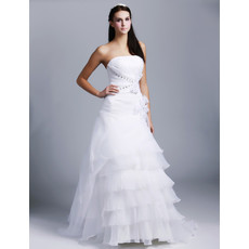 Cheap Amazing A-Line Strapless Sweep Train Organza Wedding Dress