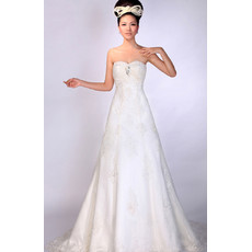 Cheap Modern High Waist A-Line Sweetheart Court Train Satin Wedding Dress