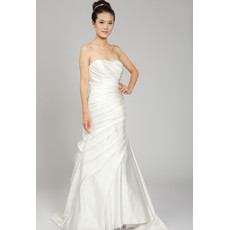 Cheap A-Line Strapless Sweep Train Satin Wedding Dress