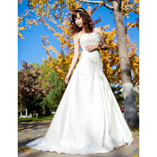 Discount Vintage Satin A-Line Strapless Sweep Train Wedding Dress