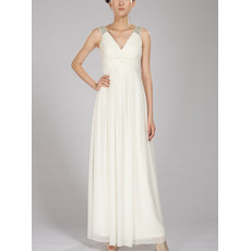 Stylish Simple High Waist V-Neck Chiffon Ankle Length Dress for Summer Wedding