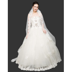 Women's Vintage Ball Gown Strapless Floor Length Organza Wedding Dress