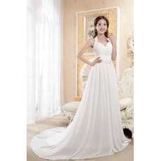 Beautiful Charming Halter Chiffon A-Line Court Train Wedding Dress