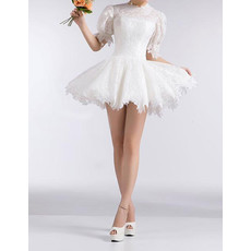 Informal Designer Bubble Sleeves Lace A-Line Short Summer Beach Wedding Dress