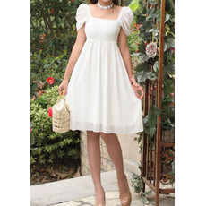 Beautiful High Waist Cap Sleeves Chiffon Empire Short Bridal Dress for Beach Wedding