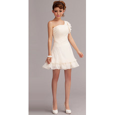 Timeless Charming One Shoulder Chiffon Short Beach Wedding Dress