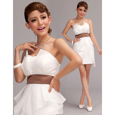 Affordable Charming Column Strapless Satin Short Beach Wedding Dress