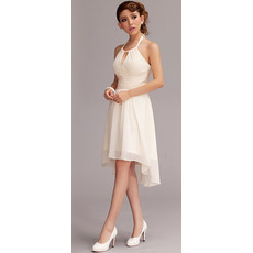 Inexpensive Chic Halter Chiffon Asymmetric Short Beach Wedding Dress