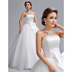 Designer Fit and Flare A-Line Strapless Floor Length Satin Wedding Dress