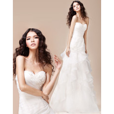 Gorgeous Tiered Skirt Organza Sweetheart Sweep Train A-Line Wedding Dress