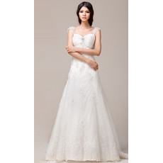 Women's Cheap Classy Straps A-Line Brush/ Sweep Train Satin Wedding Dress