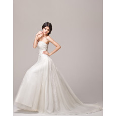 Stylish Designer A-Line Strapless Court Train Satin Organza Wedding Dress