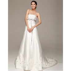 Classic Satin Strapless A-Line Court Train Wedding Dress