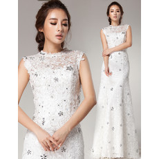 Affordable Romantic Lace Sheath Sequin Brush/ Sweep Train Wedding Dress