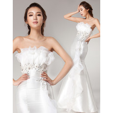Affordable Gorgeous Mermaid Satin Strapless Floor Length Wedding Dress