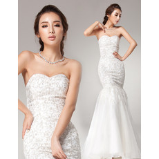 Affordable Gorgeous Mermaid Embroidery Sweetheart Brush Train Wedding Dress