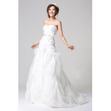 Designer Chic Organza Brush Train Sweetheart A-Line Wedding Dress