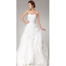 Pleated Organza Sweetheart Sweep Train A-Line Wedding Dress