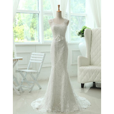 Custom Elegant Mermaid/ Trumpet Lace Sweep Train Wedding Dress